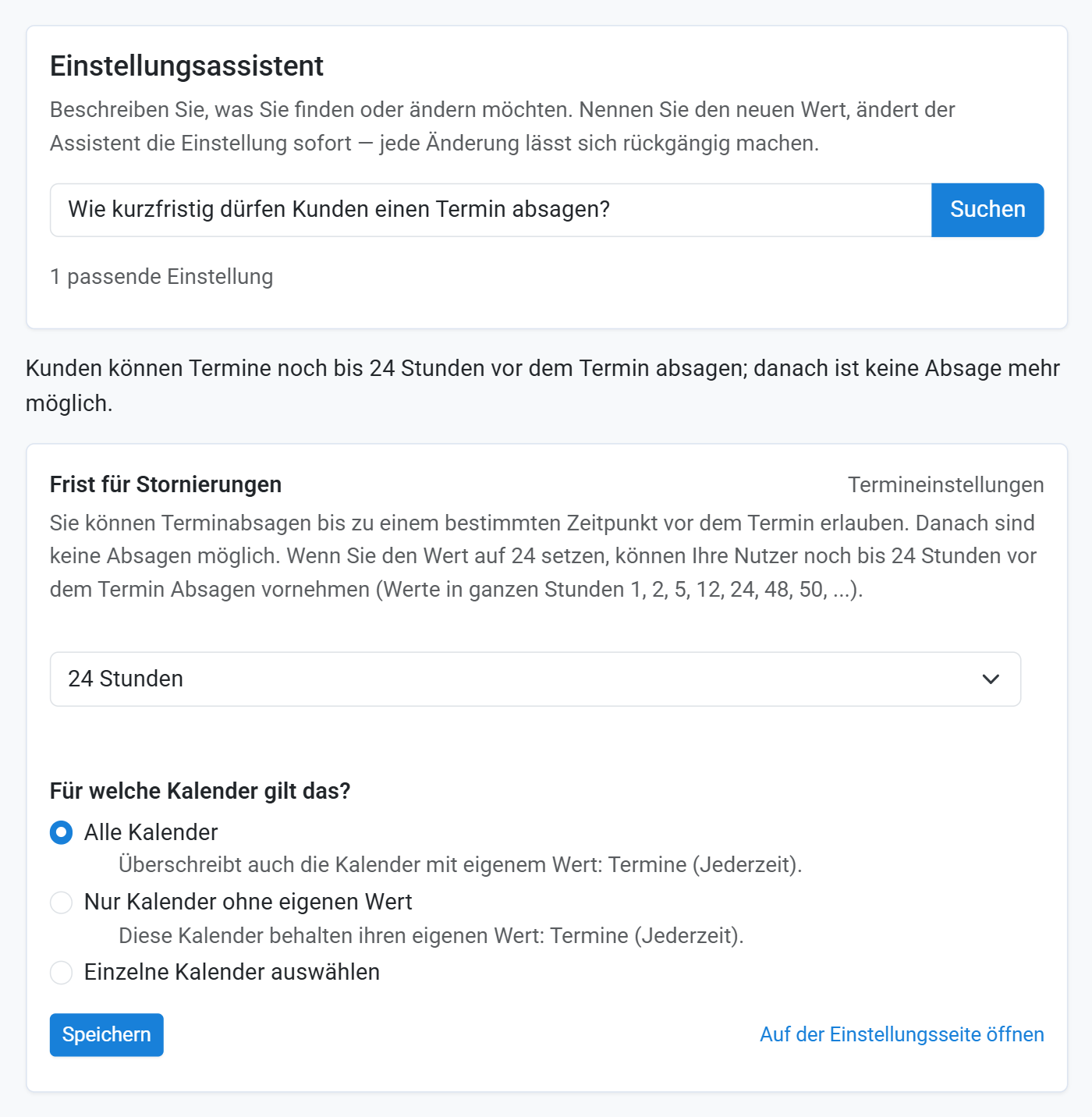 Eine Frage an den Assistenten und die passende Einstellung als Karte