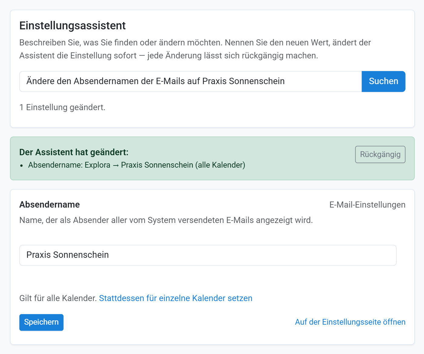 Der Assistent hat den Absendernamen direkt geändert