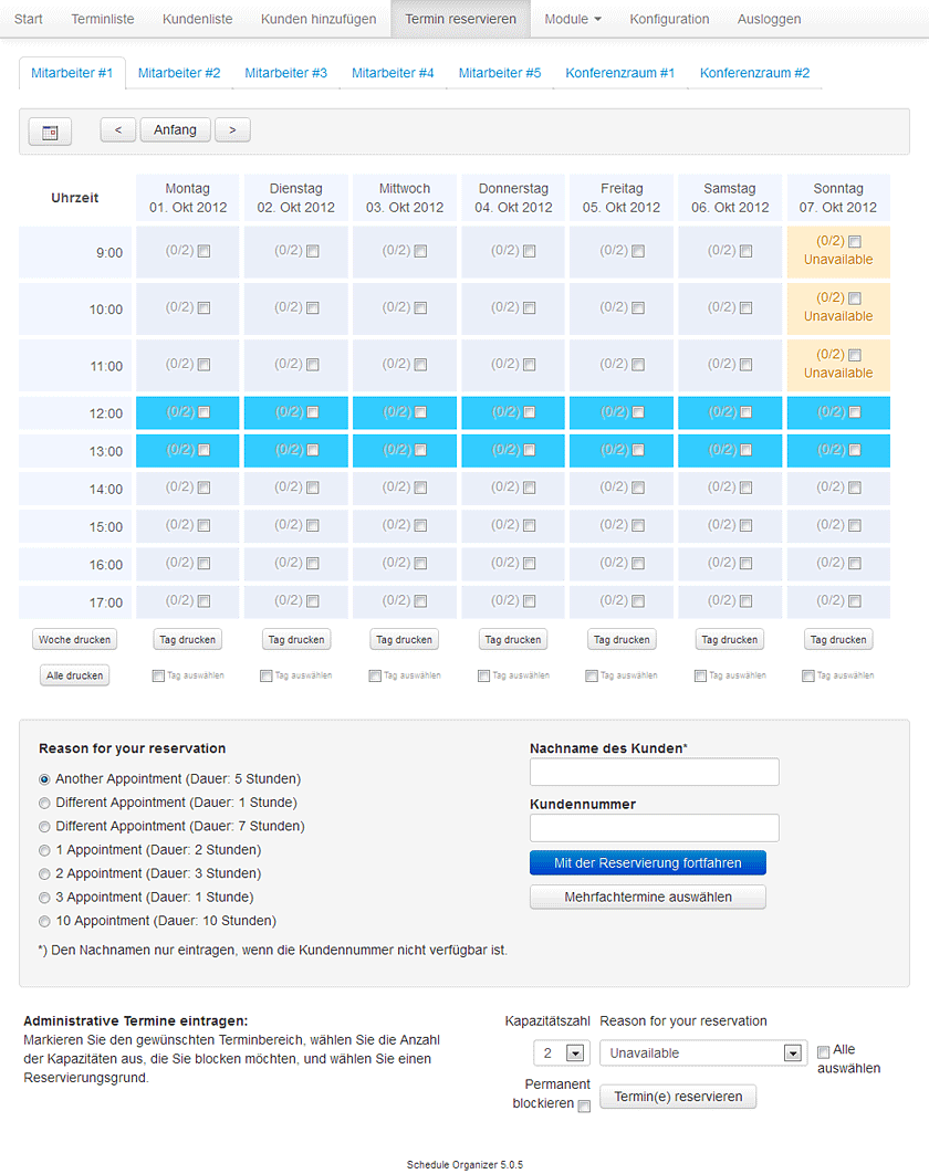 Terminbuchung Admin-Bereich