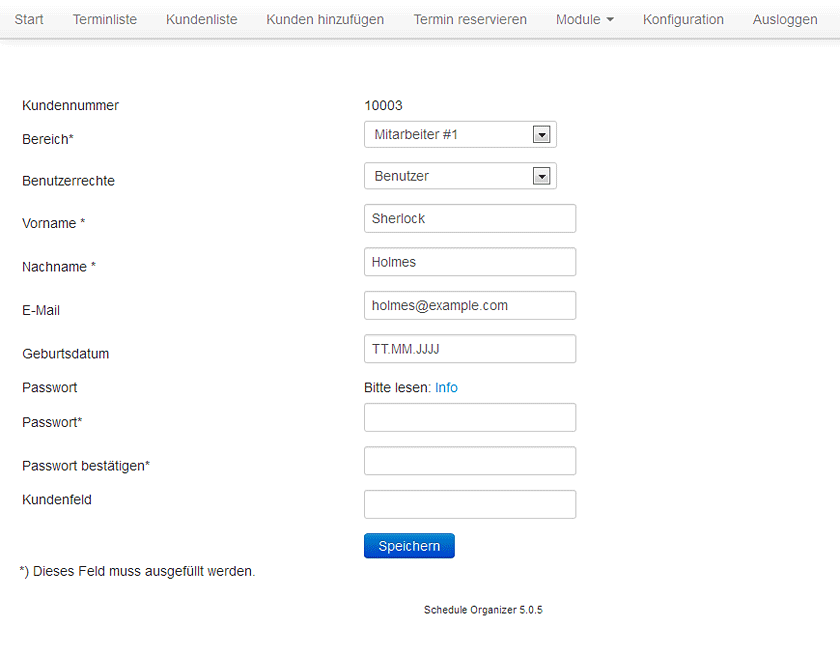 Terminbuchung Nutzerdetails bearbeiten