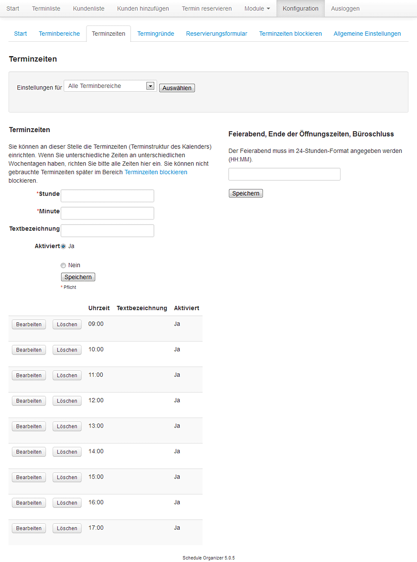 Terminbuchung Terminzeiten konfigurieren