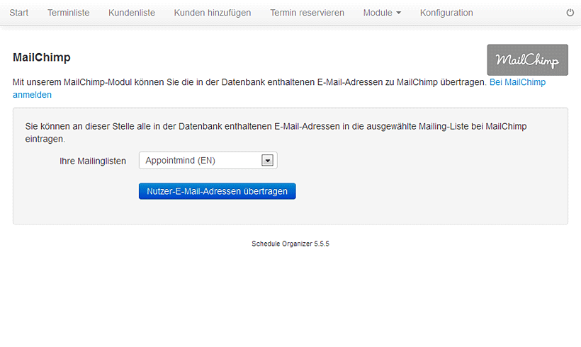 Online Terminvereinbarung MailChimp