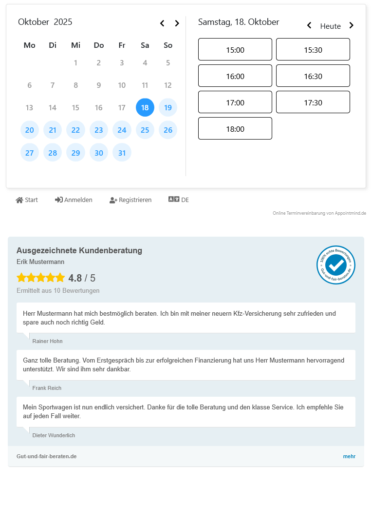 Gut und fair beraten Widget im Kalender