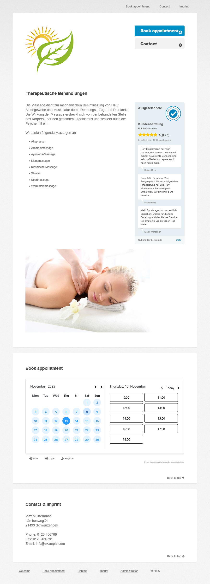 Terminbuchung für die Homepage